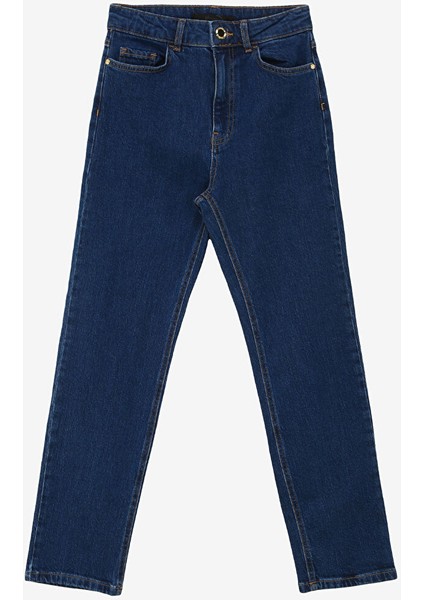 Yüksek Bel Dar Paça Straight Indigo Kadın Denim Pantolon 1090209