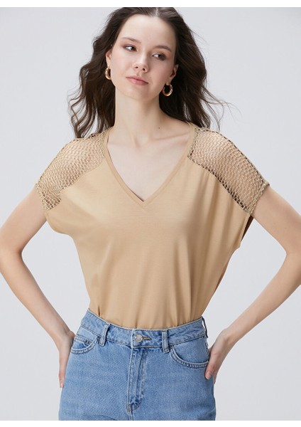 Bej Kadın Basic T-Shirt 1094690