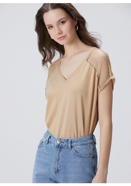 Bej Kadın Basic T-Shirt 1094690