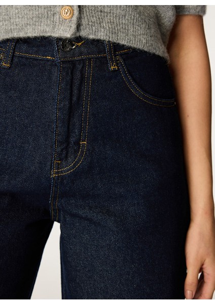 Koyu Indigo Kadın Geniş Fit Düz Denim Pantolon SGZB206 fırsatları