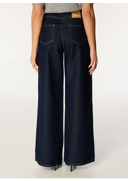 Koyu Indigo Kadın Geniş Fit Düz Denim Pantolon SGZB206 indirimleri
