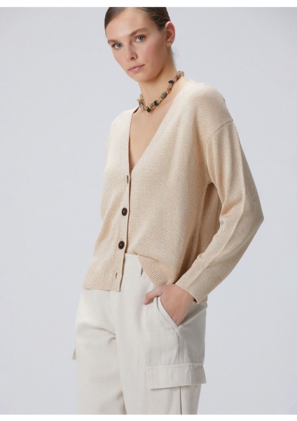 Bej Kadın V Regular Fit Hırka 1094753