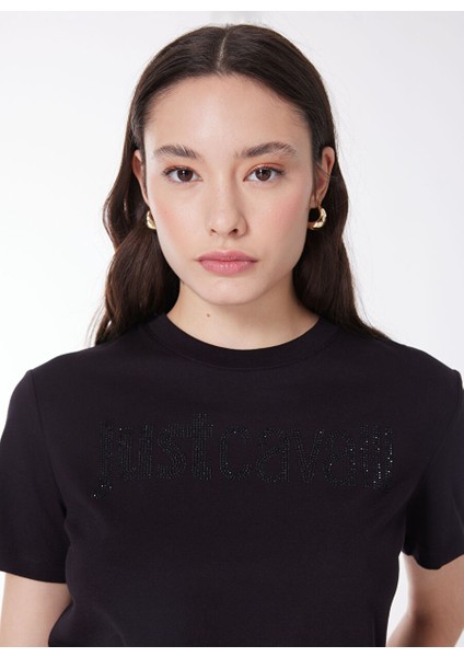 Siyah Kadın Standart Baskılı T-Shirt 76PAHE03