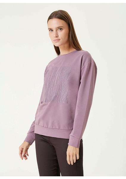 Koyu Pembe Kadın Bisiklet Basic Nakışlı Sweatshirt 1093062