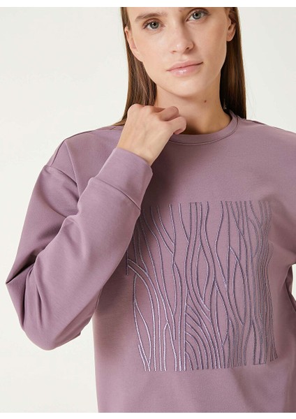 Koyu Pembe Kadın Bisiklet Basic Nakışlı Sweatshirt 1093062