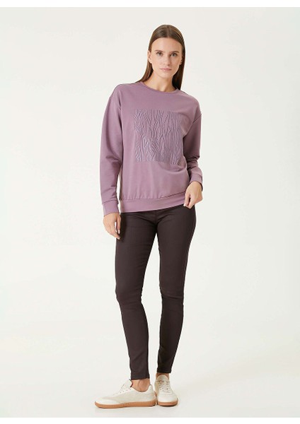 Koyu Pembe Kadın Bisiklet Basic Nakışlı Sweatshirt 1093062