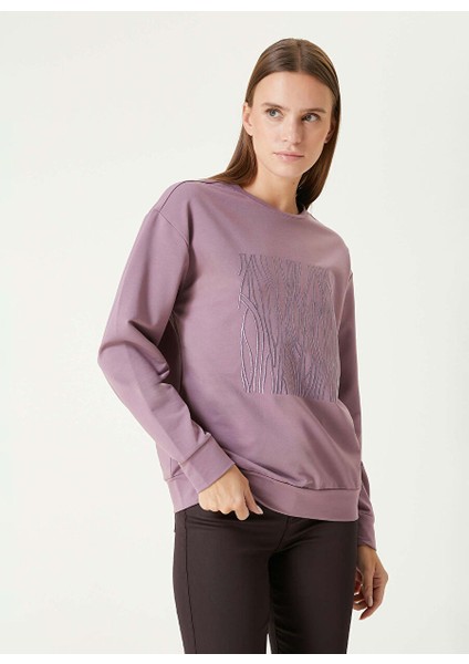 Koyu Pembe Kadın Bisiklet Basic Nakışlı Sweatshirt 1093062