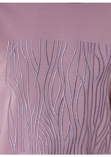 Koyu Pembe Kadın Bisiklet Basic Nakışlı Sweatshirt 1093062