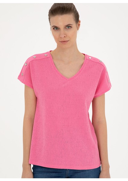 V Yaka Pembe Kadın T-Shirt Gebı modelleri
