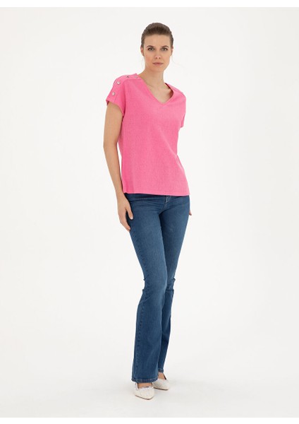 V Yaka Pembe Kadın T-Shirt Gebı fırsatları