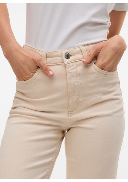 Ekru Kadın Mom Fit Denim Pantolon Vmtessa Hr Mom Jeans Ecru Ga fırsatları