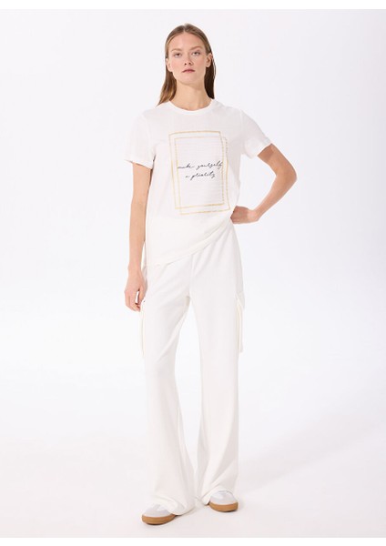 Kırık Beyaz Kadın Bisiklet Yaka Basic Baskılı T-Shirt FC4SL-TST0260 fiyatları