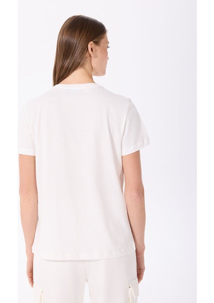 Kırık Beyaz Kadın Bisiklet Yaka Basic Baskılı T-Shirt FC4SL-TST0260 indirimleri