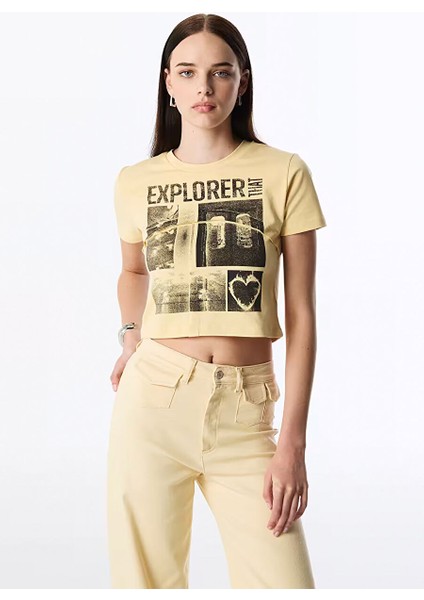 Sarı Kadın Rahat T-Shirt TS1250070246