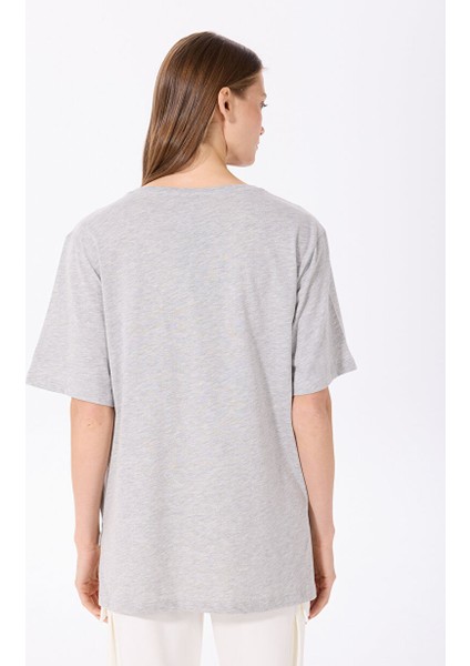 Talita Gri Melanj V Yaka Kadın T-Shirt indirimleri