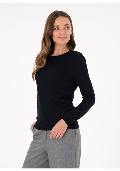 Lacivert Kadın Bisiklet Slim Fit Düz Kazak E-Dape modelleri