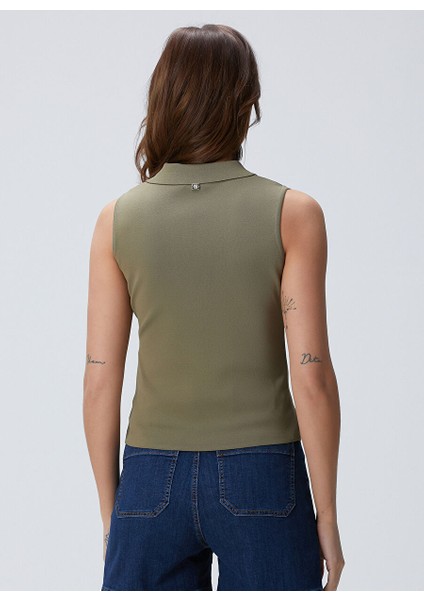 Haki Kadın Polo Regular Fit Kazak 1094764