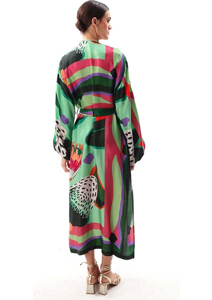 Yeşil Kadın Geniş Dökümlü Desenli Kimono MVMRWKM15 modelleri