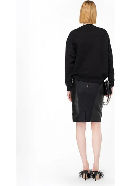 Siyah Kadın Yuvarlak Standart Baskılı Sweatshirt 100534-A24F/Z99
