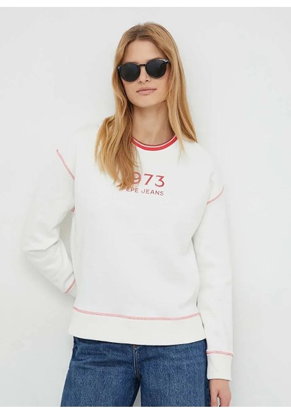 Ekru Kadın Yuvarlak Normal Baskılı Sweatshirt PL581398 fiyatları