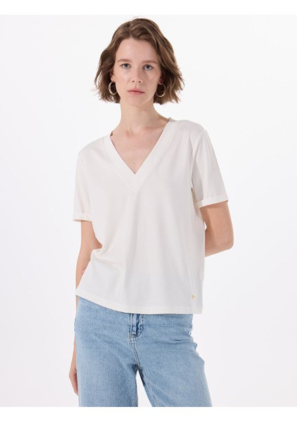 Ekru Kadın Basic T-Shirt 1094549
