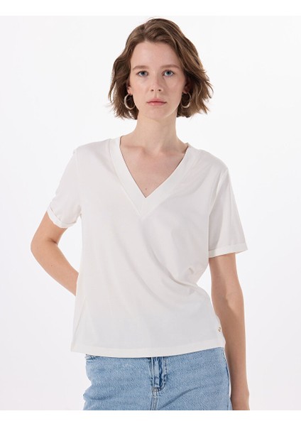 Ekru Kadın Basic T-Shirt 1094549