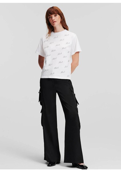 Yuvarlak Yaka Baskılı Beyaz Kadın T-Shirt 240W1704