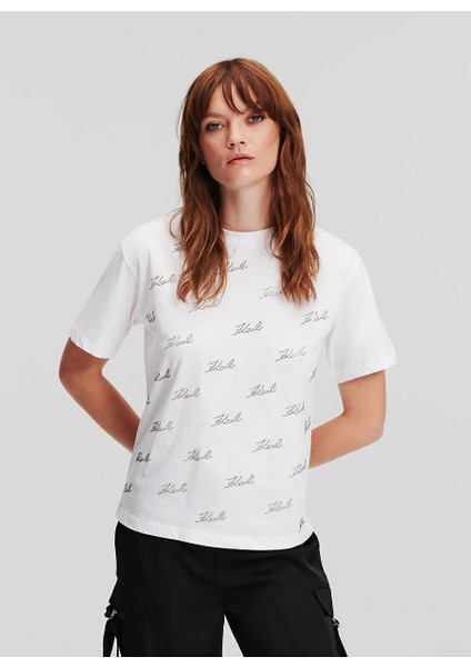 Yuvarlak Yaka Baskılı Beyaz Kadın T-Shirt 240W1704 fiyatları