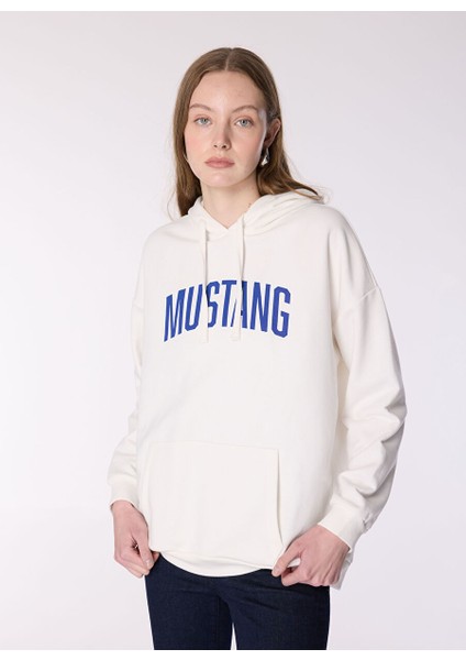 Ekru Kadın Kapüşon Loose Fit Baskılı Sweatshirt M4WL-SWT-1890