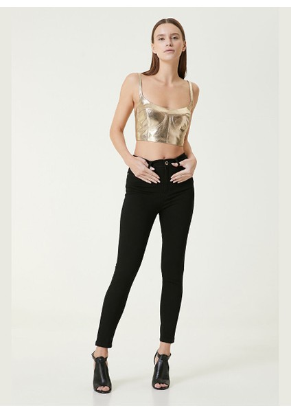 Normal Bel Dar Paça Basic Siyah Kadın Denim Pantolon 1087769