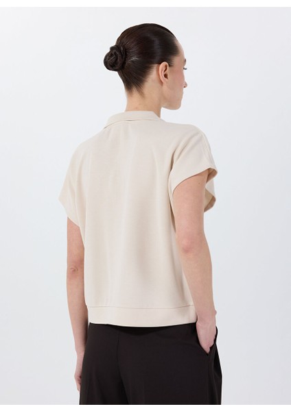 Bej Kadın Relaxed Payetli T-Shirt F5SL-TST0191