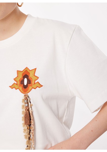 Bisiklet Yaka Düz Ekru Kadın T-Shirt TSKD03221