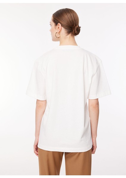 Bisiklet Yaka Düz Ekru Kadın T-Shirt TSKD03221
