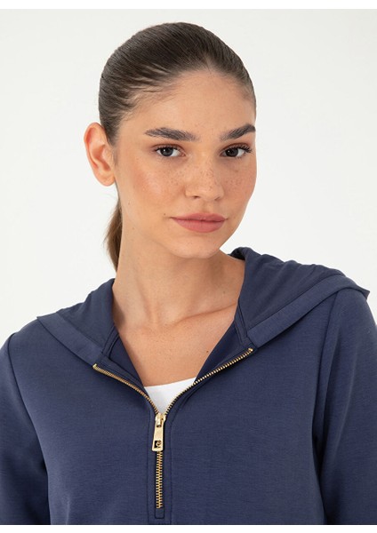 Lacivert Kadın Kapüşon Regular Fit Sweatshirt Rov-S