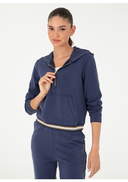 Lacivert Kadın Kapüşon Regular Fit Sweatshirt Rov-S