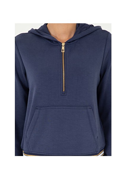 Lacivert Kadın Kapüşon Regular Fit Sweatshirt Rov-S