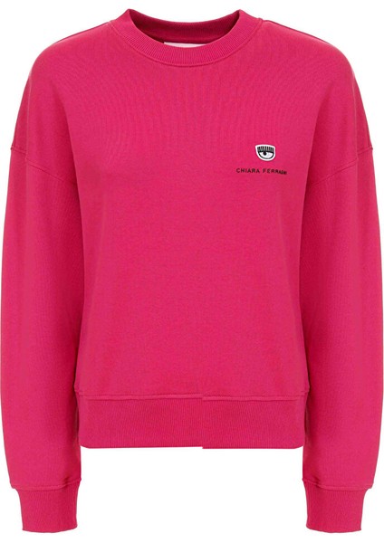 Fuşya Kadın Yuvarlak Standart Baskılı Sweatshirt 77CBIT01