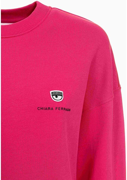 Fuşya Kadın Yuvarlak Standart Baskılı Sweatshirt 77CBIT01
