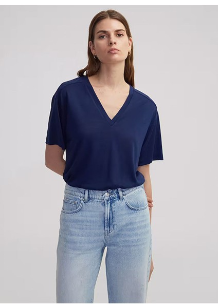 Ipekyol Lacivert Kadın Oversize T-Shirt IS1250070169