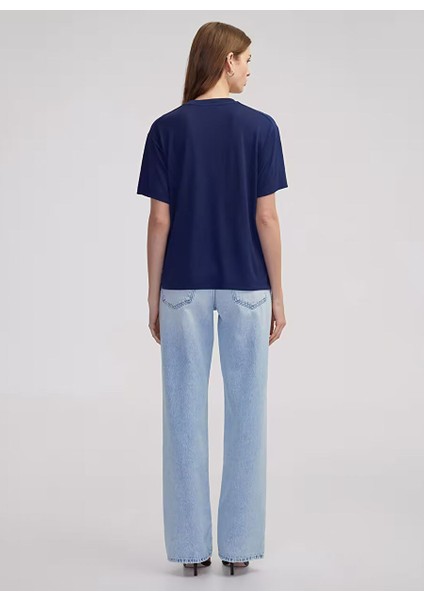 Ipekyol Lacivert Kadın Oversize T-Shirt IS1250070169