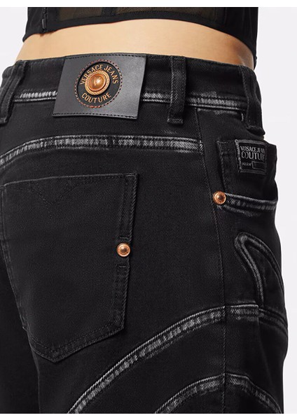 Yüksek Bel Lastikli Paça Standart Siyah Kadın Denim Pantolon 76HAB520 modelleri