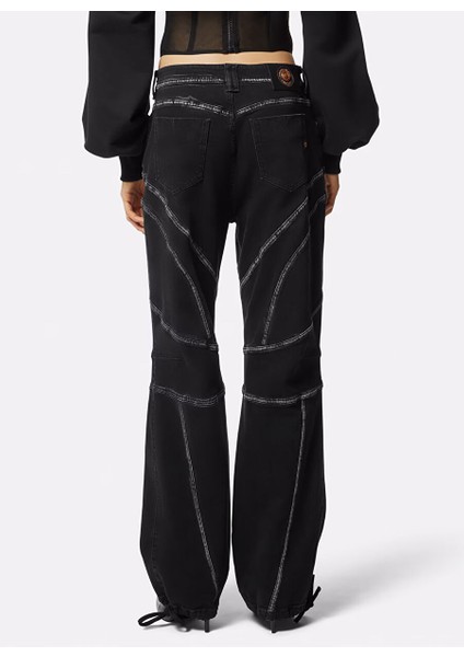 Yüksek Bel Lastikli Paça Standart Siyah Kadın Denim Pantolon 76HAB520 fırsatları