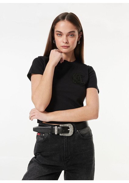 Siyah Kadın Standart Düz T-Shirt 77PAHE12 modelleri