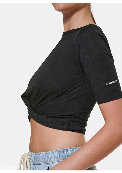 Bisiklet Yaka Düz Siyah Kadın T-Shirt E22FLHVX modelleri