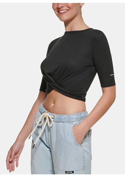 Bisiklet Yaka Düz Siyah Kadın T-Shirt E22FLHVX fırsatları