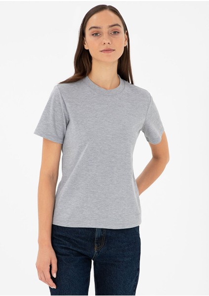 Gri Melanj Kadın Regular Fit T-Shirt Sımo