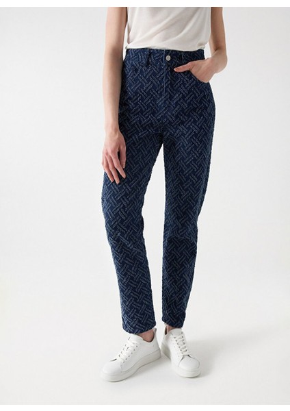 Koyu Mavi Kadın Dar Paça Yüksek Bel Mom Fit Denim Pantolon 21007036 fiyatları