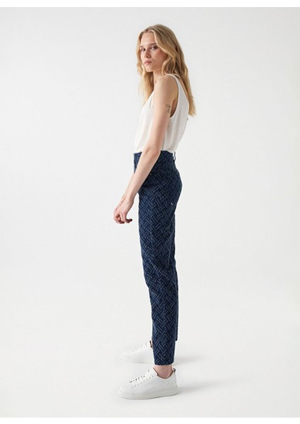 Koyu Mavi Kadın Dar Paça Yüksek Bel Mom Fit Denim Pantolon 21007036 modelleri