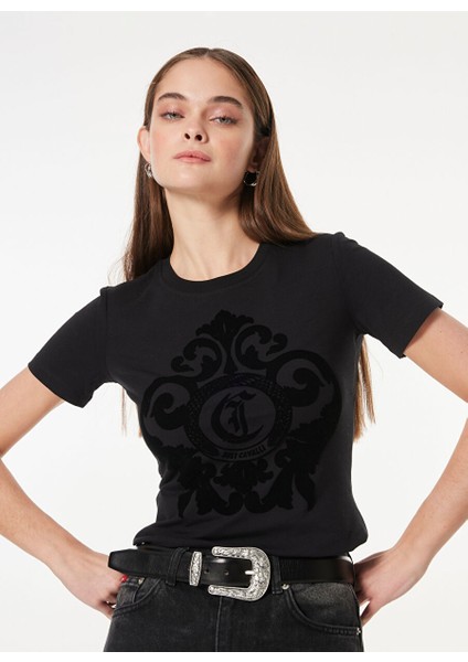 Siyah Kadın Standart Baskılı T-Shirt 77PAHE13 modelleri