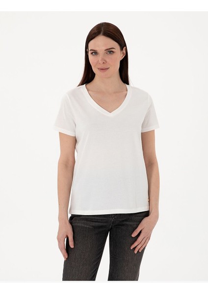 Beyaz Regular Fit V Yaka Basic Tişört